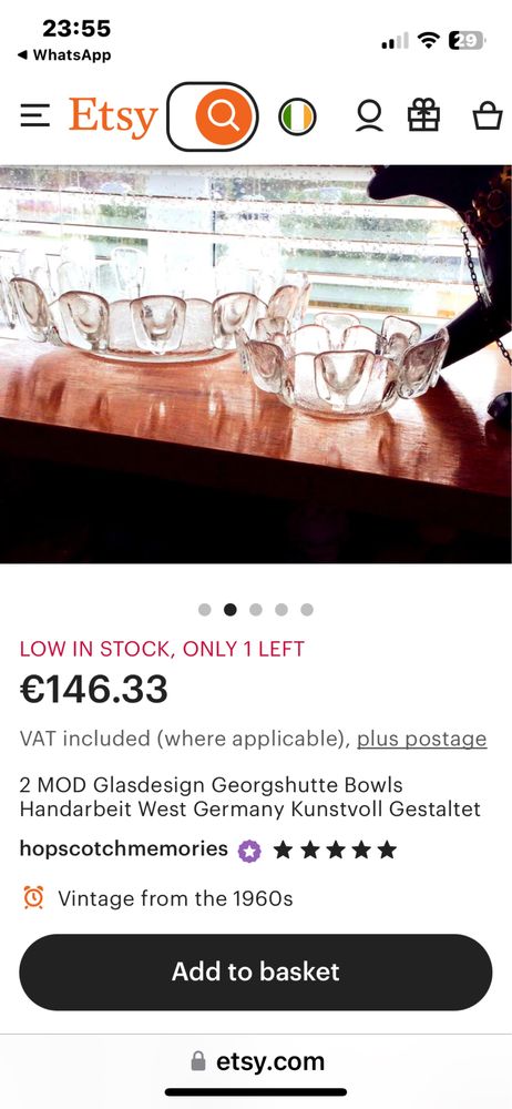 Купа стъкло дизайн MOD Glass Design Georgshutte ръчна Западна Германия