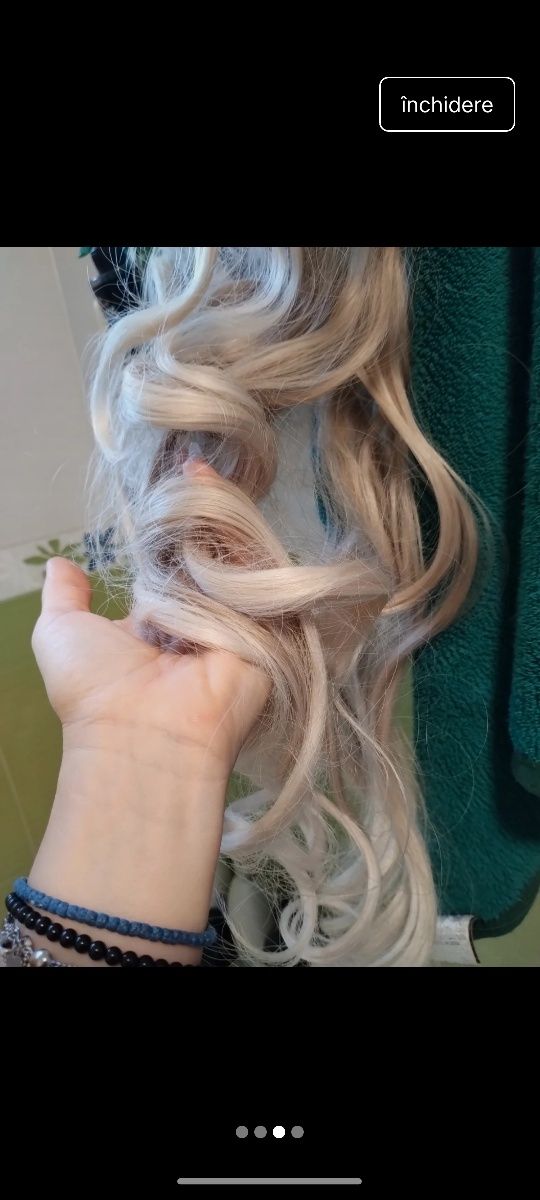 Extensie par coada cu clema blond platinat bucle