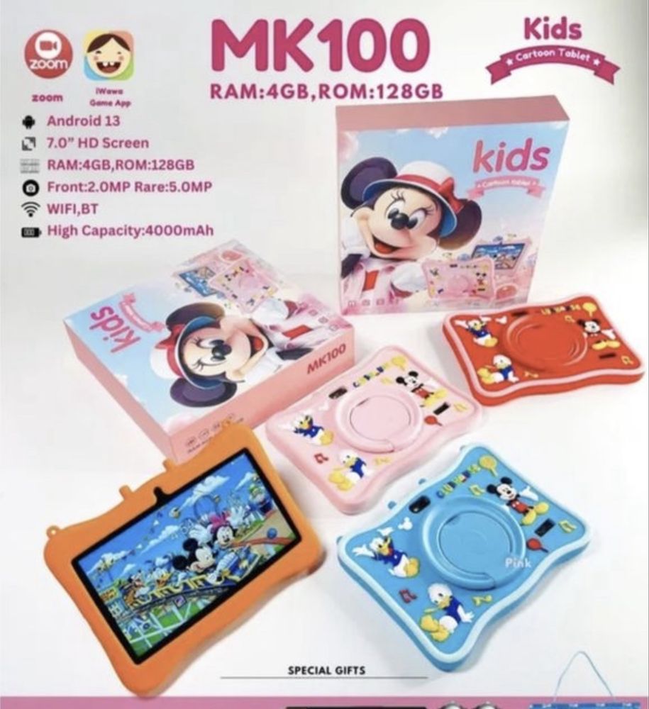 Планшет детский Mk100 detskiy planshet bolalar plansheti 4/128gb