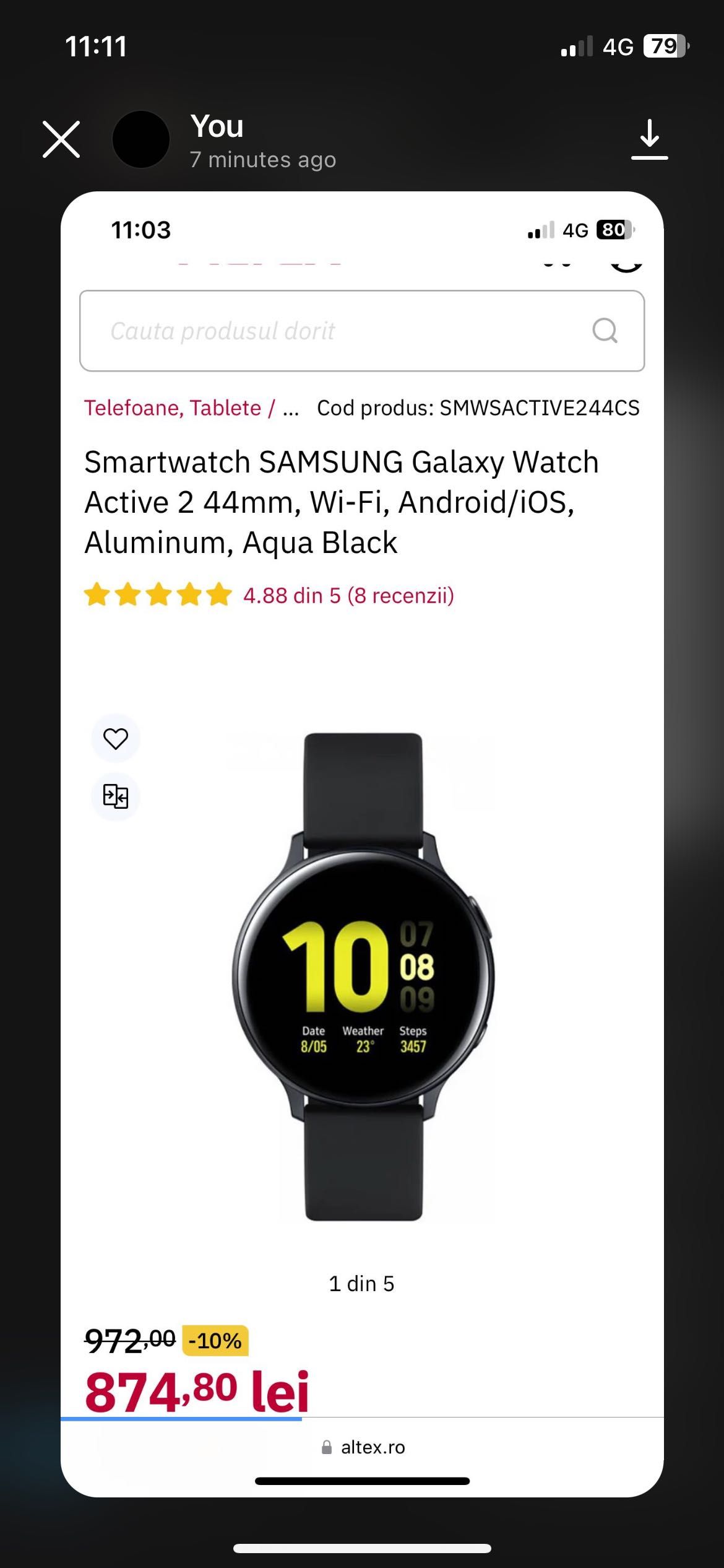 Smartwatch SAMSUNG Galaxy Watch
Active 2 44mm, Wi-Fi, Aluminum