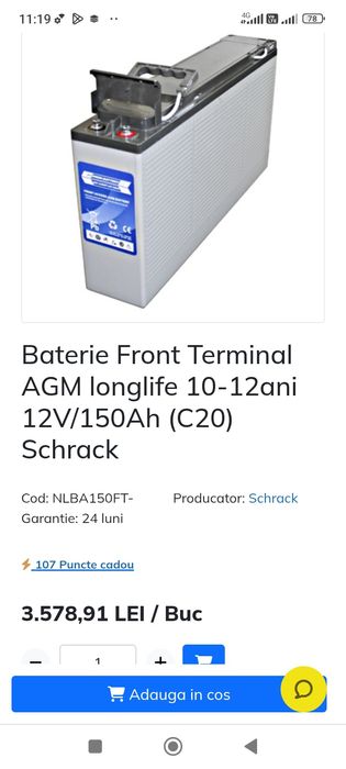 Baterii Panouri Solare 150 amperi Agm pe Gel Germania