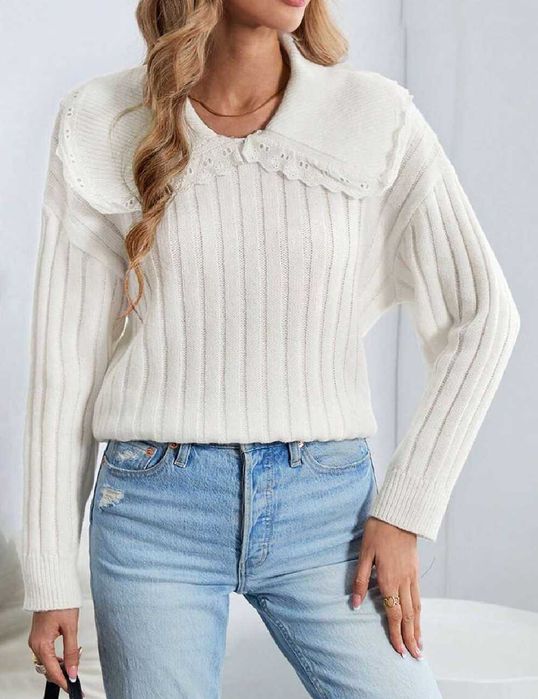 Pulover gros cu guler stil camasa stil zara