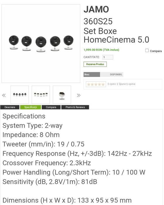 Set boxe HomeCinema  5.0 Jamo 360S25