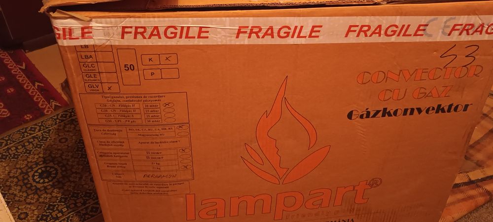 Convector Șimineu pe gaze Lampart LB 50 . 6,8 kw. La Coș Horn nou .