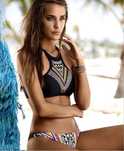 Costum de baie bustiera bandage imprimeu geometric