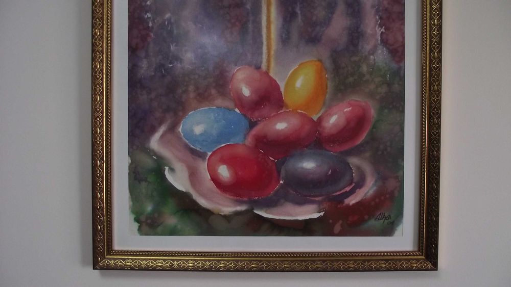 СТАРА Картина - Акварел - Великден Великденски яйца -Отлична