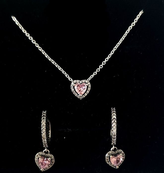 Cercei Pandora argint 925 colier bratara inima roz rosie funda cristal