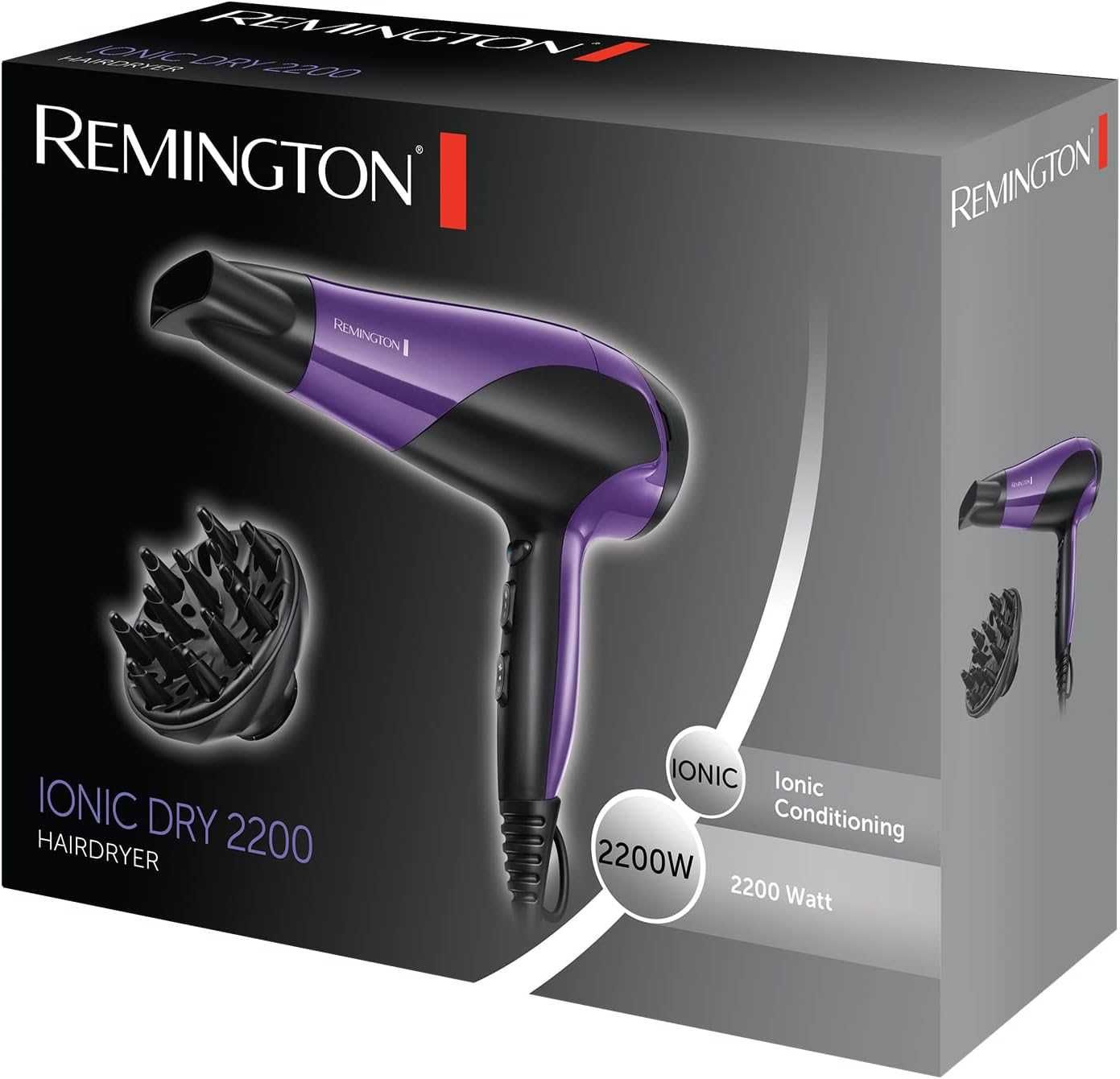 Сешоар за коса Remington D3190, 2200W, Йонизираща функция с дифузер UK