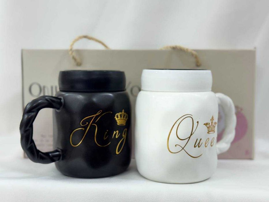 Парные кружки King и Queen – с ложками и подарочной коробкой