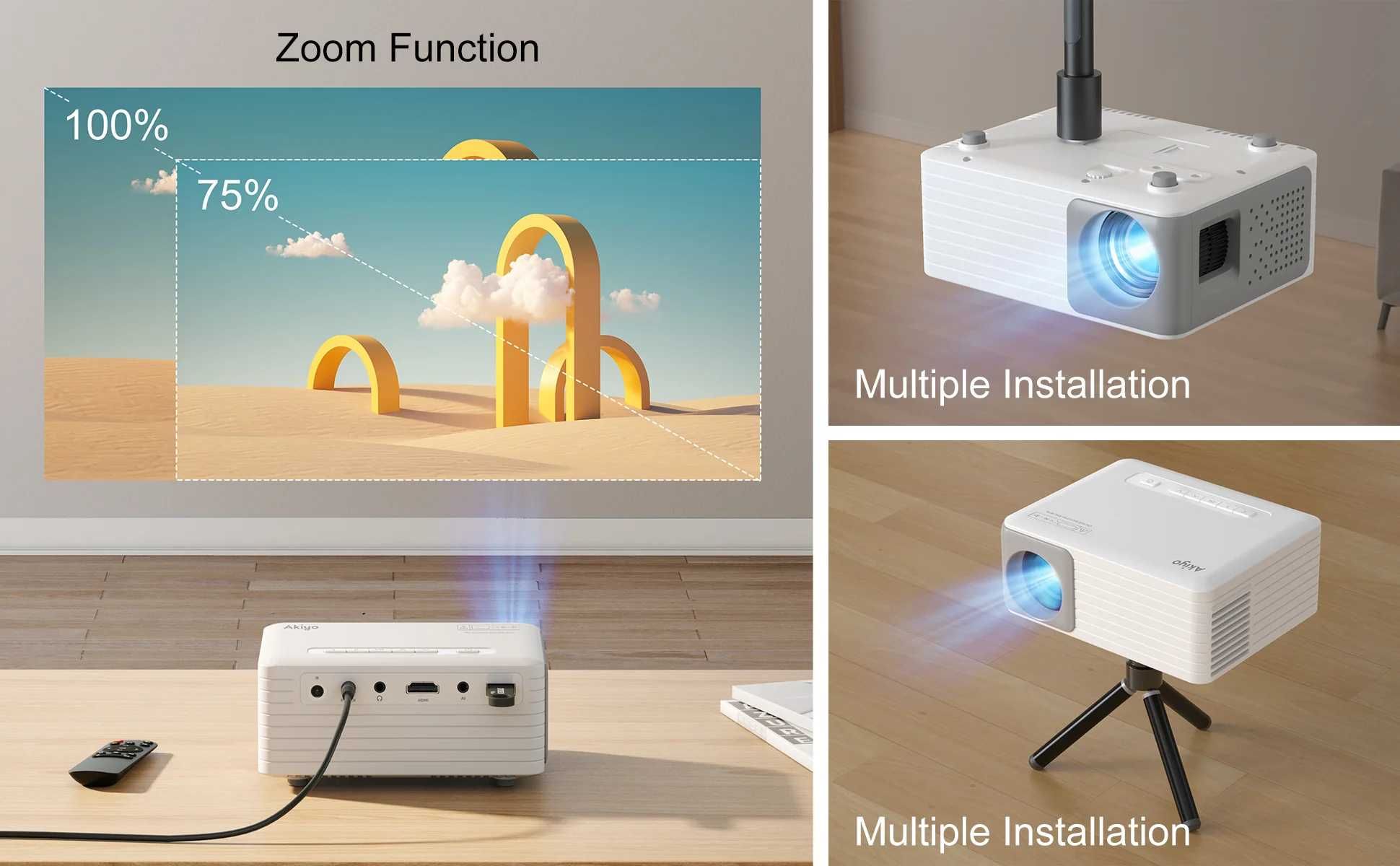 Mini proiector,portabil AKIYO O1 trepied,1080P iOS/Android/PC/HDMI/USB