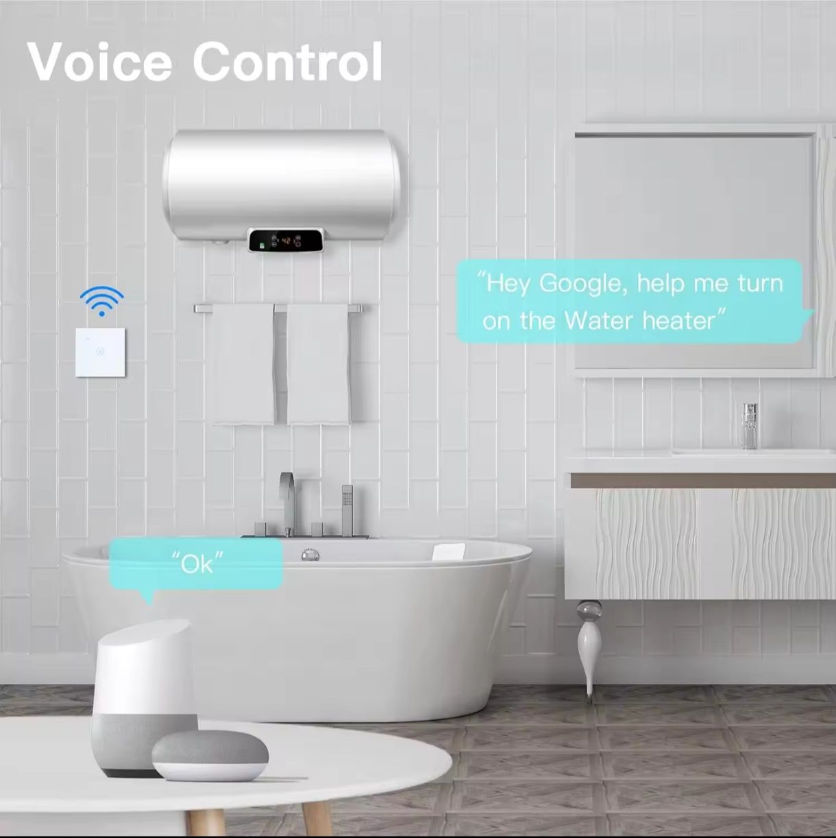 Tuya Smart WiFi ключ за бойлер 40А, тач-панел (закалено стъкло)