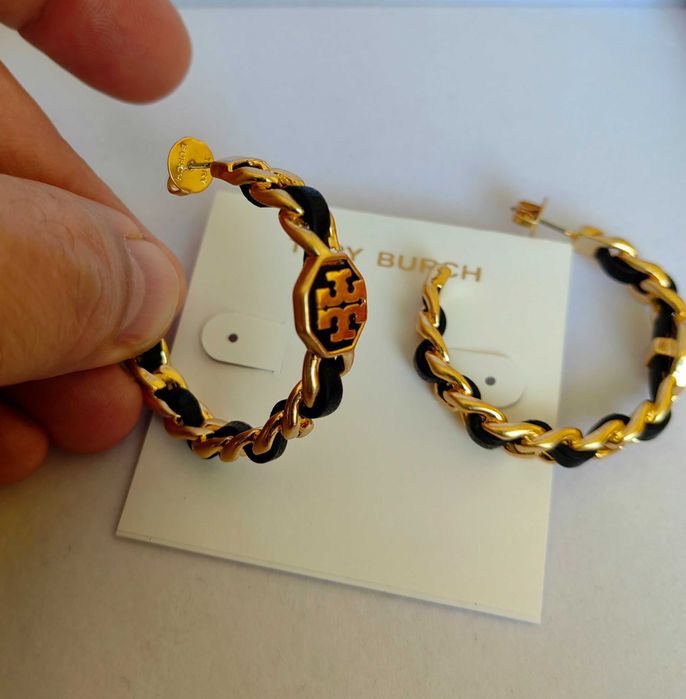 Обеци Tory Burch - Kira enamel hoop earrings