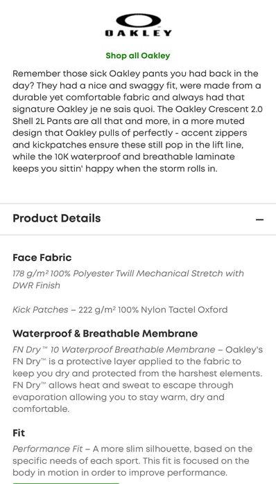 Oakley Crescent 2.0 Shell 2L Pants ски/сноуборд панталон