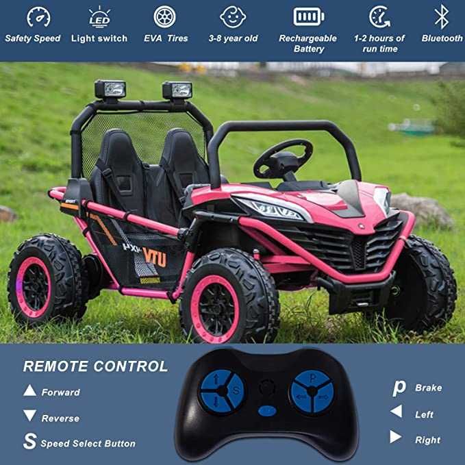 UTV electric Kinderauto Dune-Buggy 300W 24V 10Ah, cu roti moi, roz
