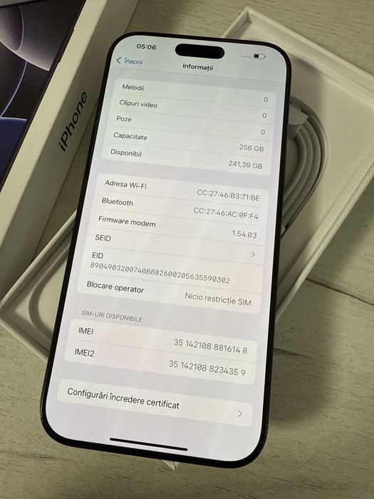Iphone 16 Pro Max 256Gb Full Box Intretinut Adaptor cadou