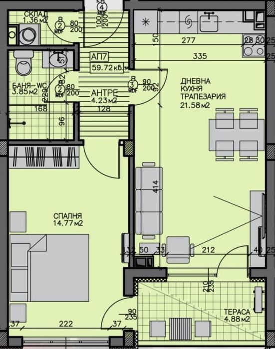 Продажба 2-стаен гр. Бургас - Зорница 71.77m²