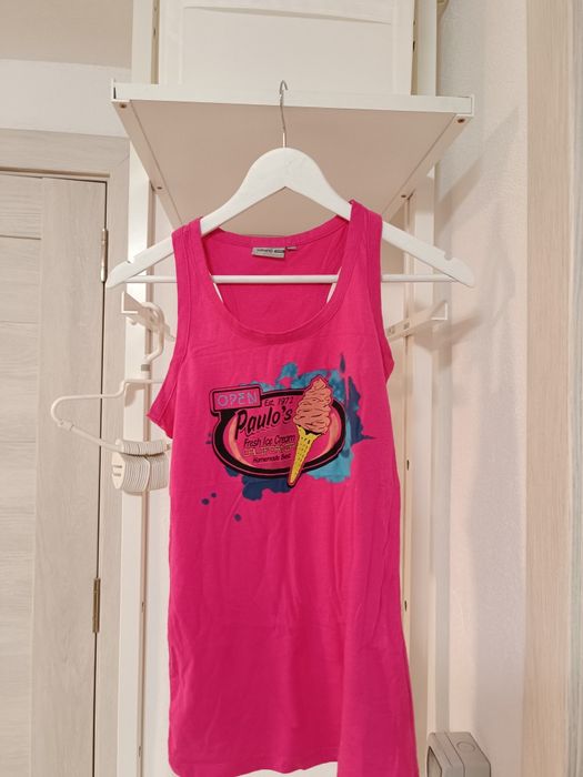 Tricou bumbac tip maiou măsura 38, fucsia cu imprimeu haios