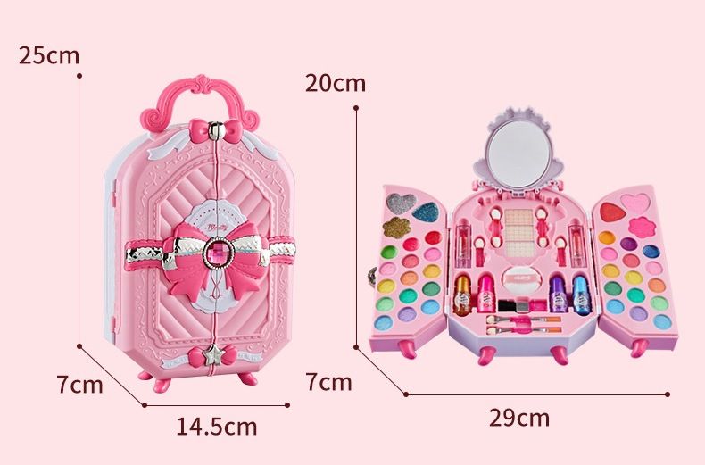Trusa machiaj copii model gentuta cu maner si funda Rubin, Roz