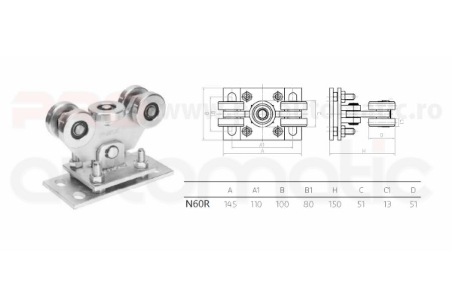 Kit feronerie pentru poarta autoportanta cu sina 60x60mm