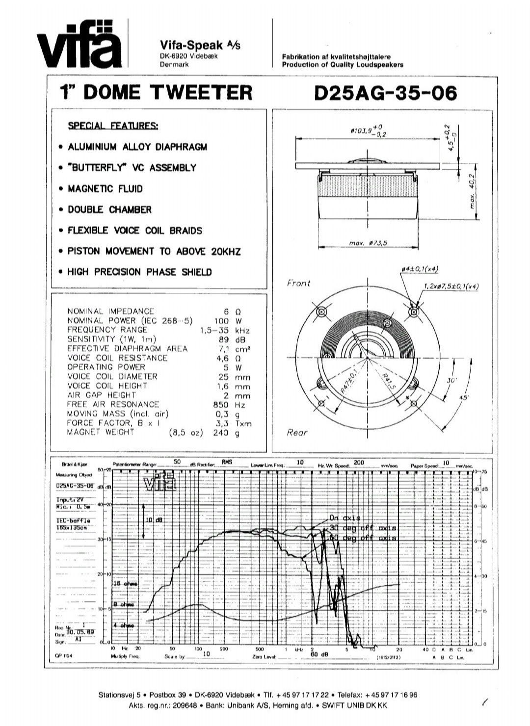Dome Tweeter VIFA D25AG-35