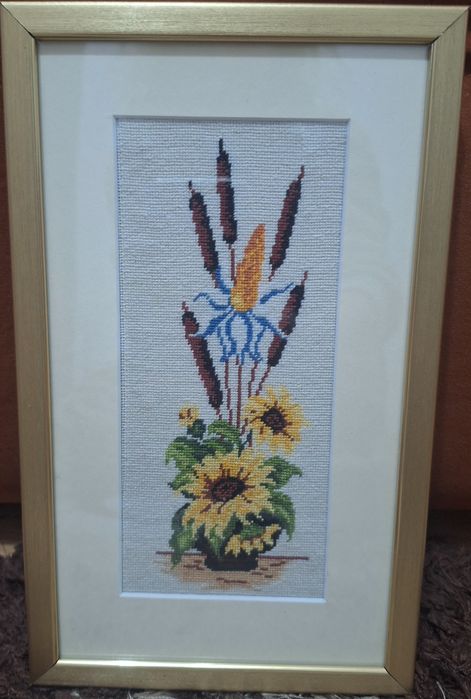 Tablou goblen cusut manual IKEBANA CU FLOAREA SOARELUI