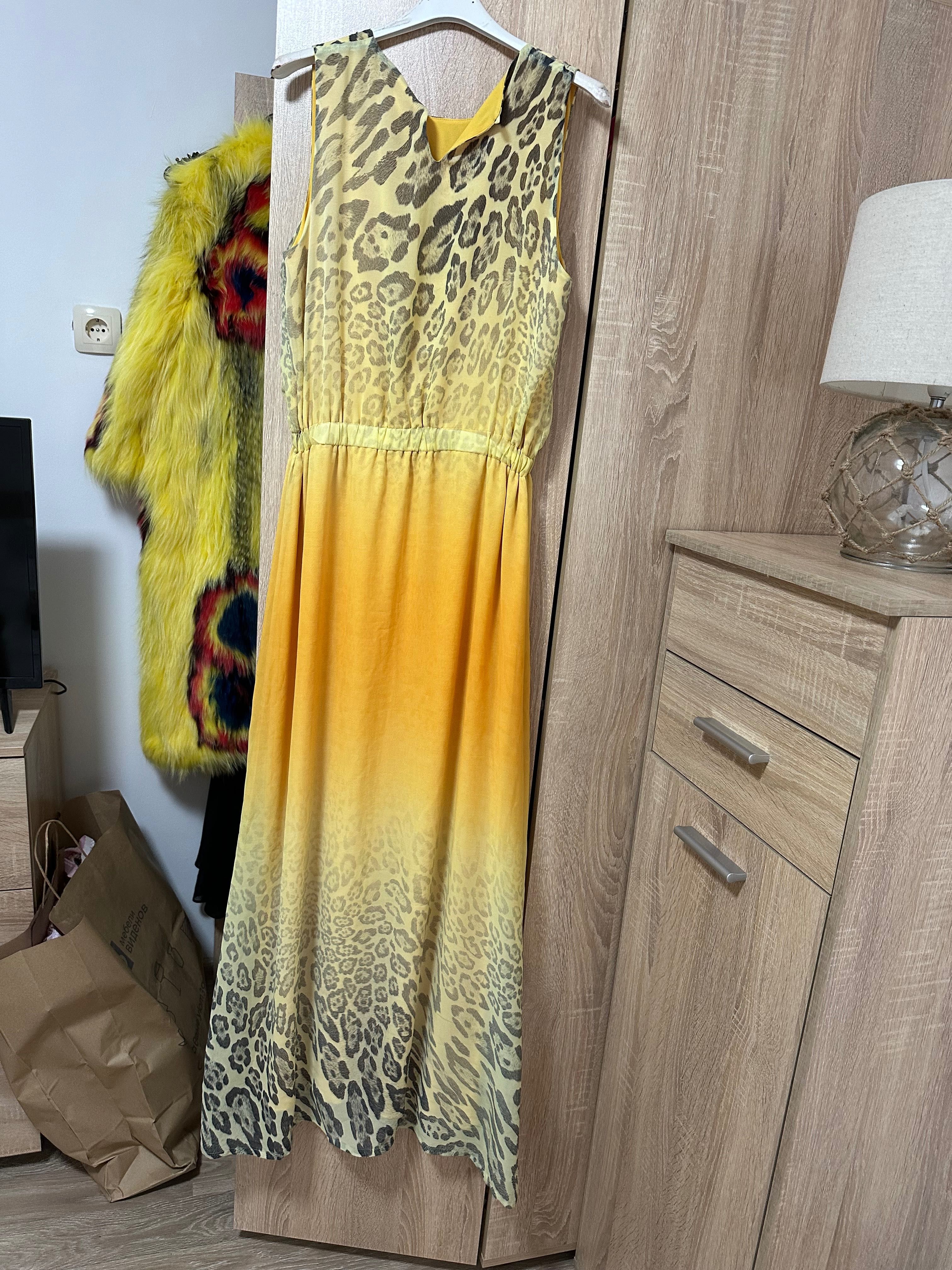 рокля дълга леопардова жълта