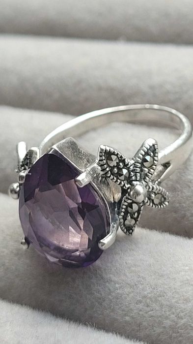 Inel din argint cu ametist si marcasite