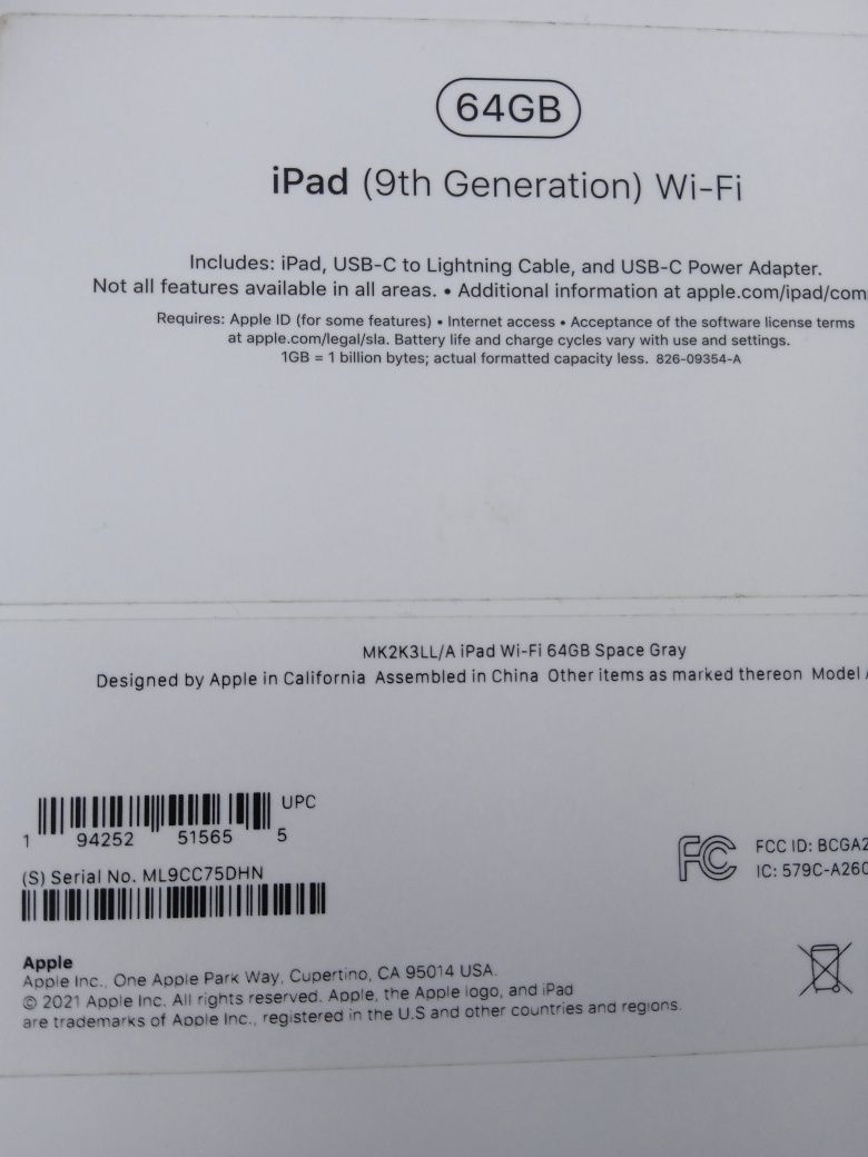 Ipad9 64 Гб. Wi fi.  На запчасти. Заблокирован.