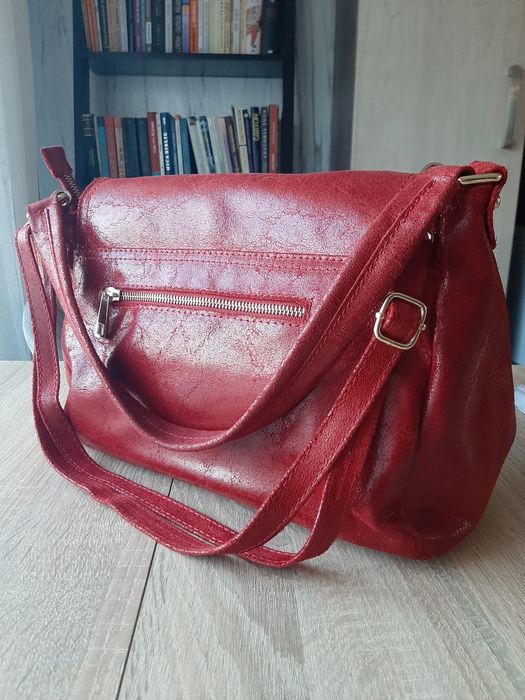 Geanta Enzo Bertini piele naturala culoare rosu stins