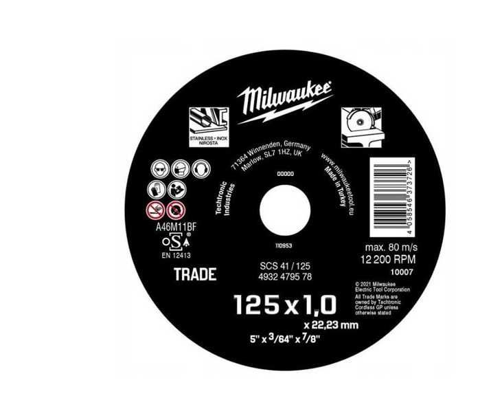 Диск за рязане на метал Milwaukee ø125x1.0x22.23 Inox 10бр
