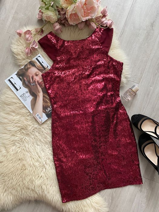 Бордо къса рокля с пайети Blinq