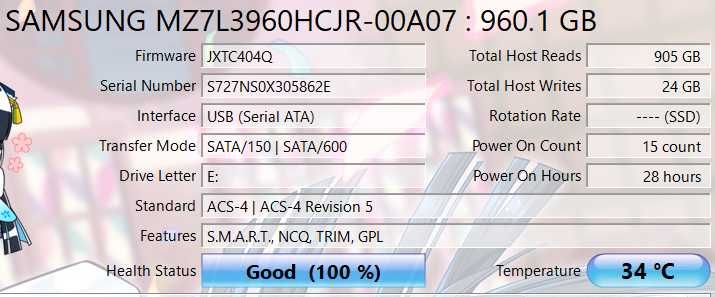 Vand 2 X SSD SAMSUNG PM893 960 GB noi - pret 500 lei pe bucata