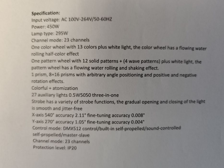 Moving head beam 295 W Light bulb 450 W source power