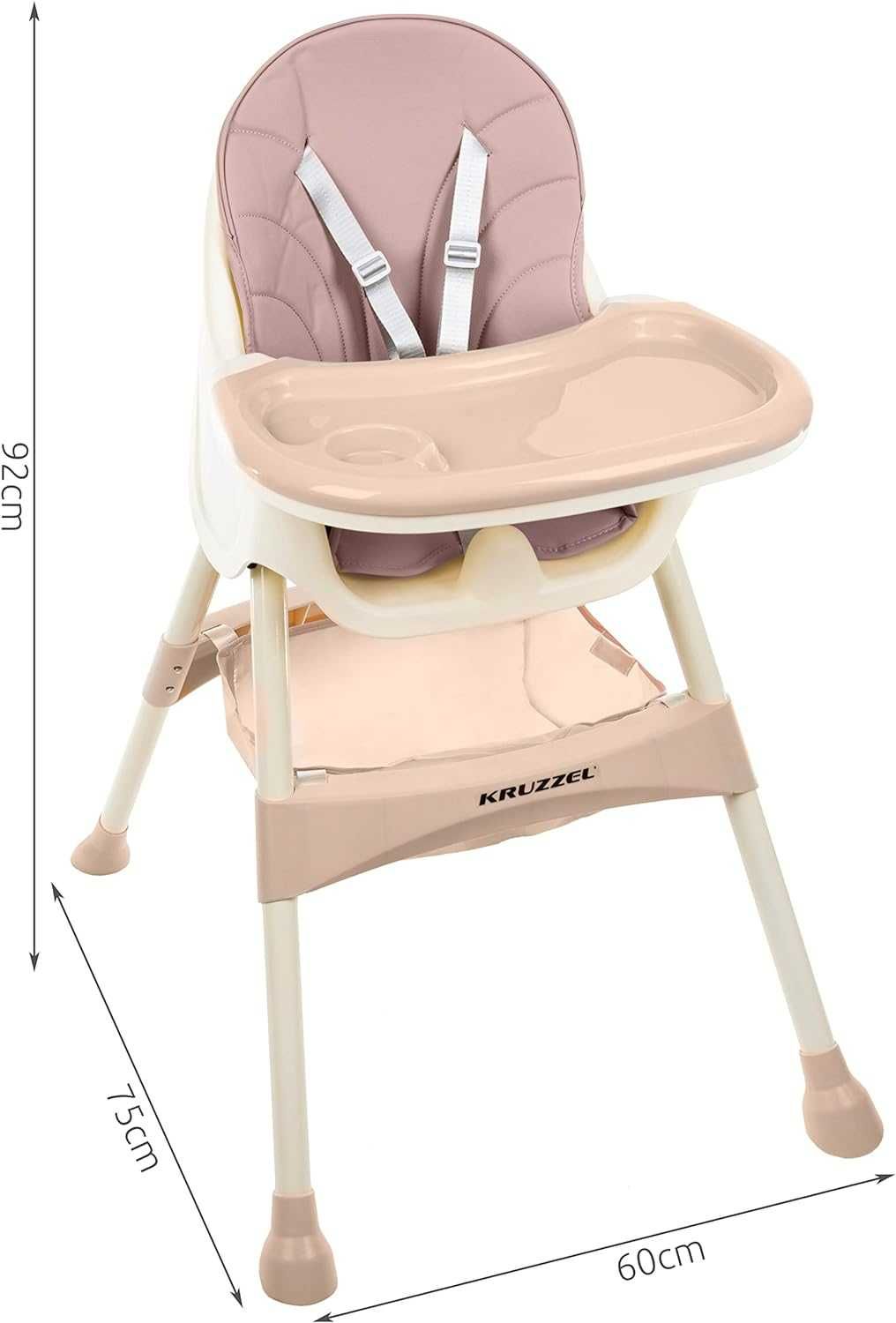 Бебешко столче за хранене, регулируема маса, 5-точкова каишка, розово