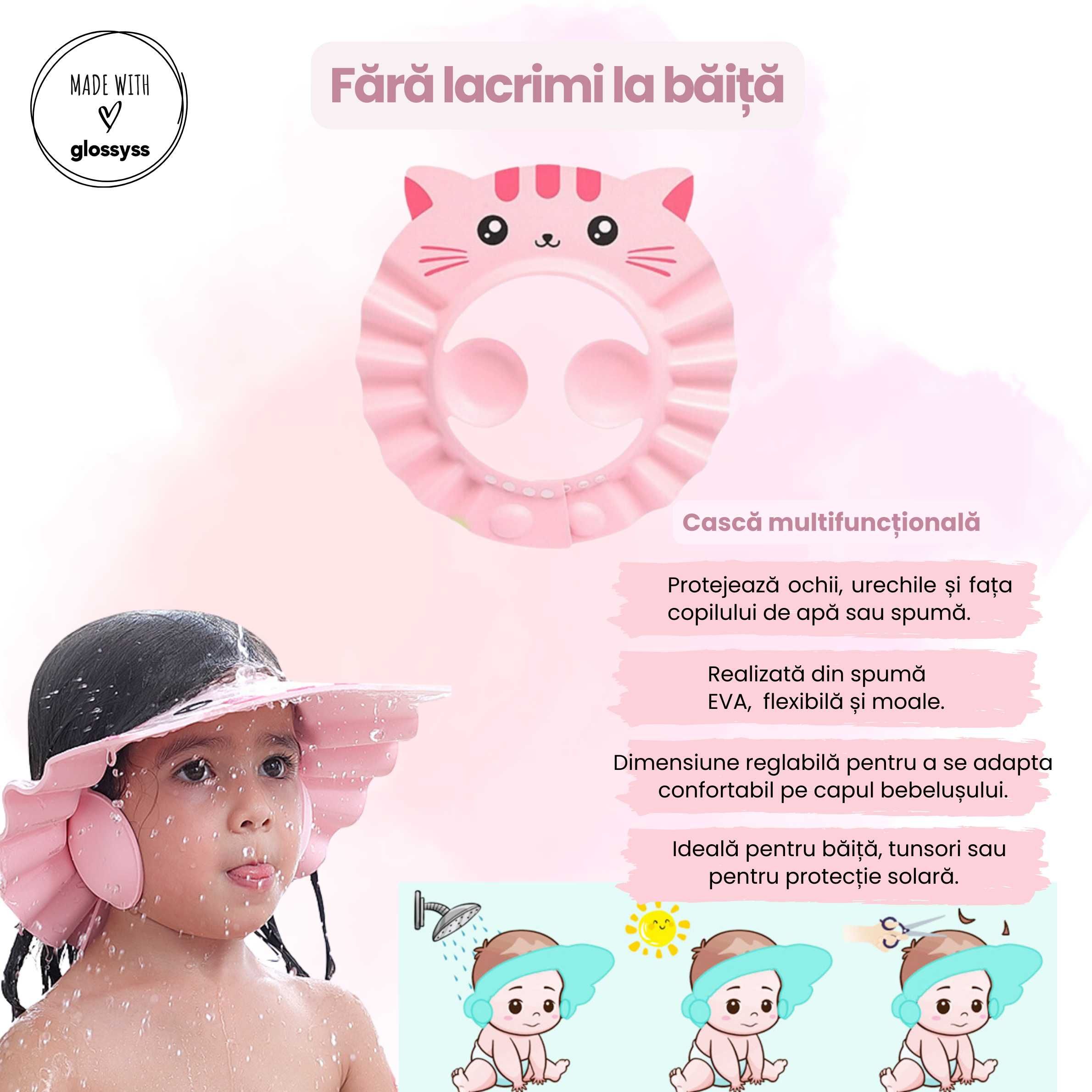 Cadita Pliabila si Evolutiva pentru baie bebe - 8 piese, Roz