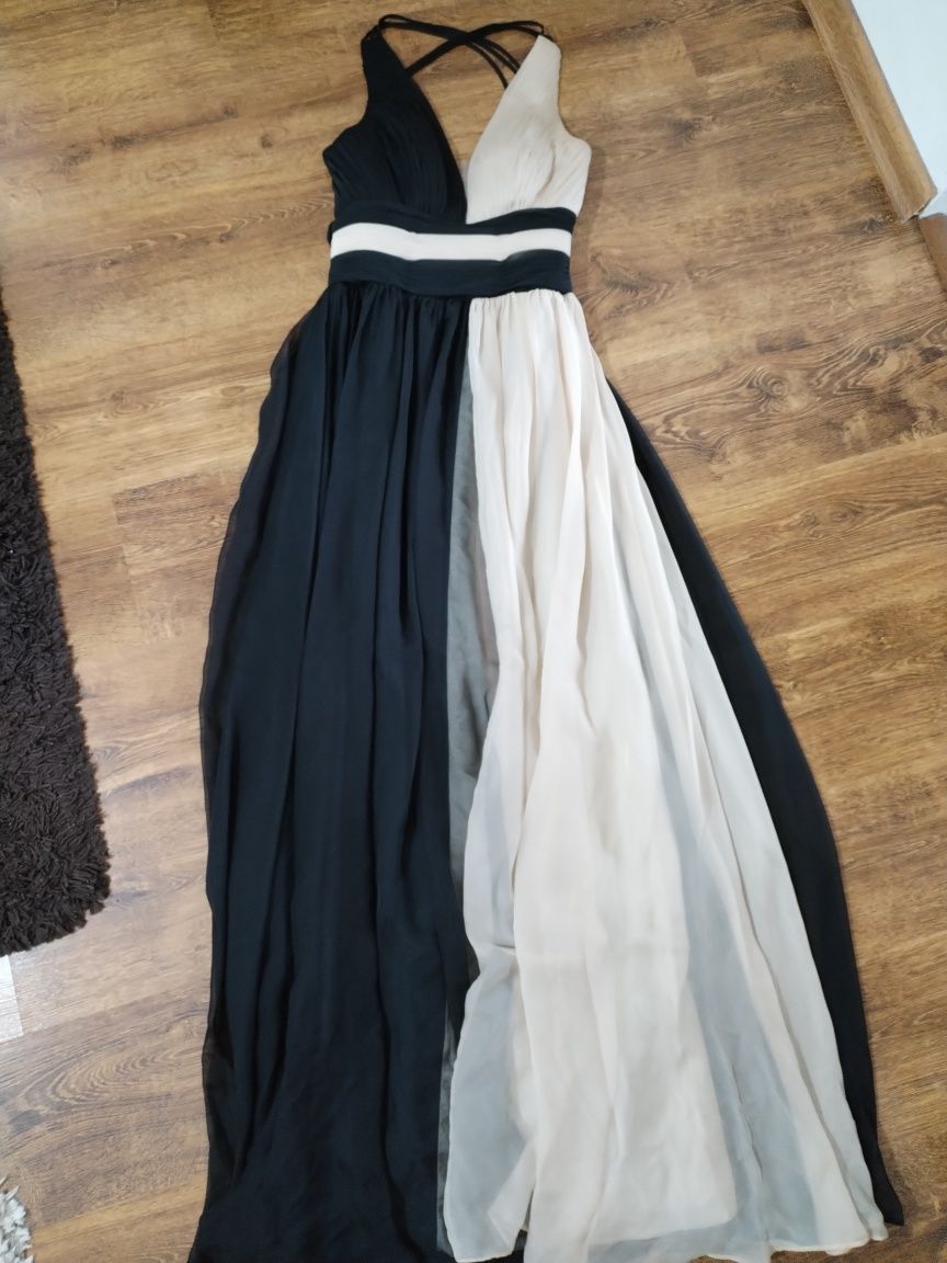 Rochie lungă alb cu negru