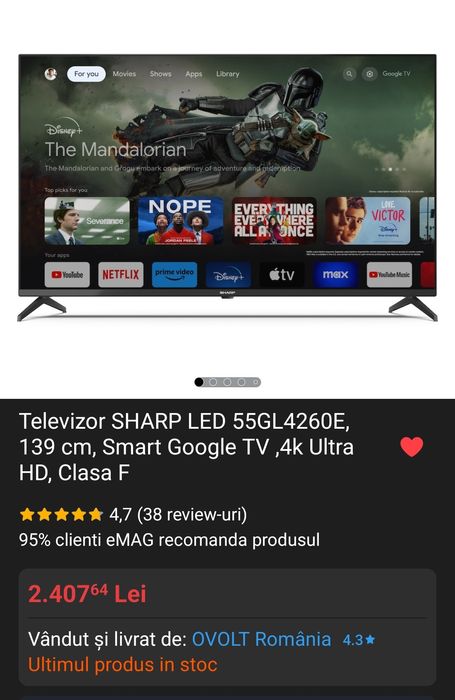 Smart TV Sharp 4k 139 cm in garantie