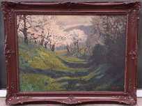Tablou vechi - peisaj de primavara - semnat Strambu 1909