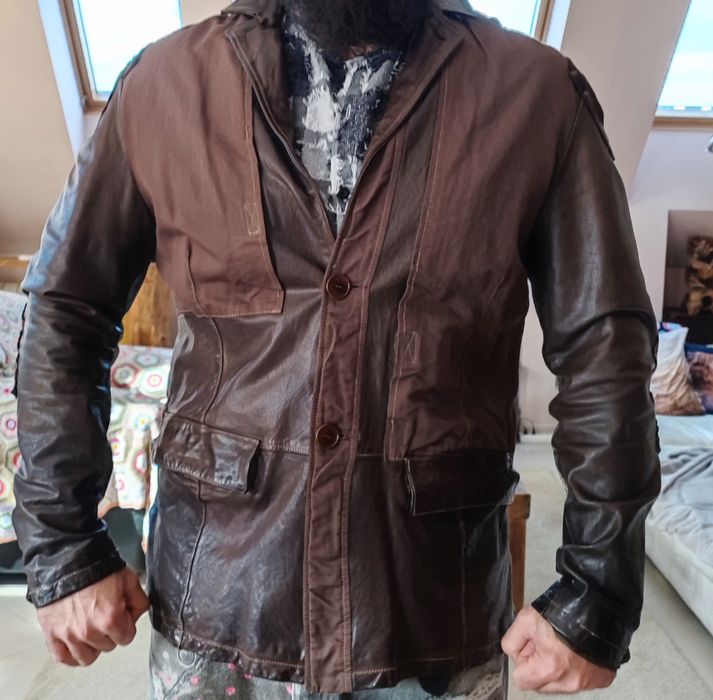 Оригинално Винтидж Марково Chevignon кожено деним яке сако блейзър Л/Х