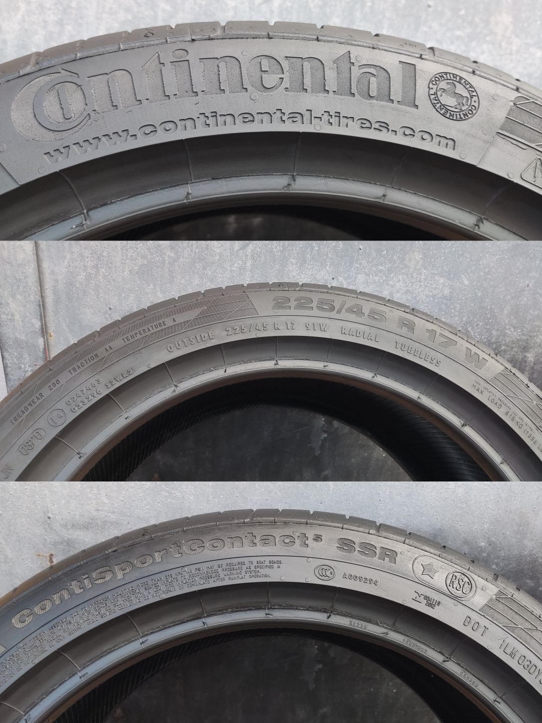 1бр. лятна гума 225/45/17 Continental Premium Contact 5 , SSR, runlat