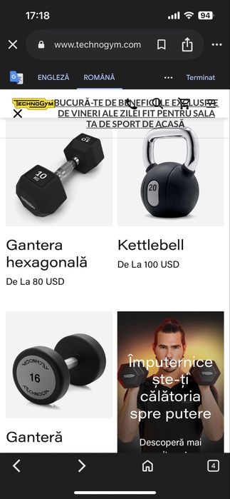 Pachet TechnoGym KETTLEBELL /Gantera Hexagonala 12 buc