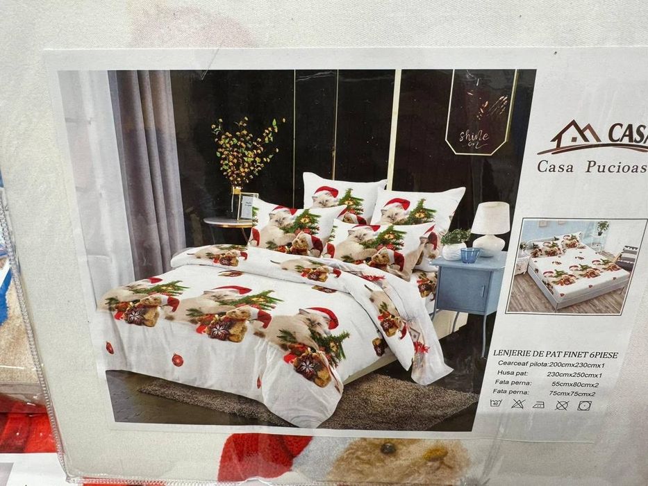 Lenjerie pat din 6 piese Casa pucioasa din finet cu tematică