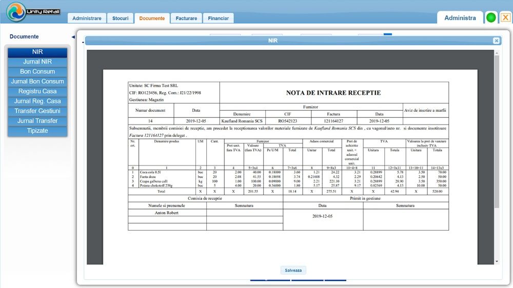 Soft pos magazin depozit vanzare gestiune contabilitate UnityRetail
