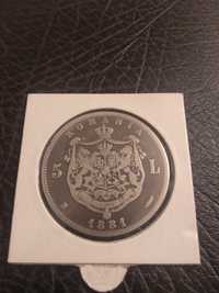 Monedă argint 5 lei 1881.