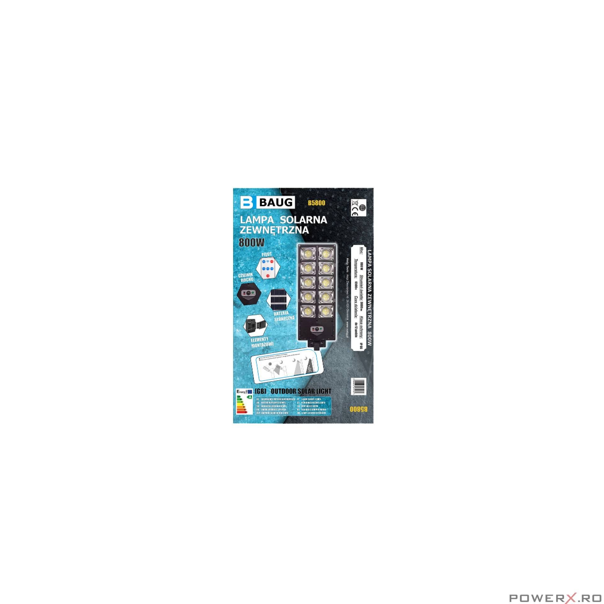 Lampa cu incarcare solara, pentru exterior, proiector 800 W 3000 lm,