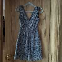 Къса рокля в синьо/сив принт, размер 36