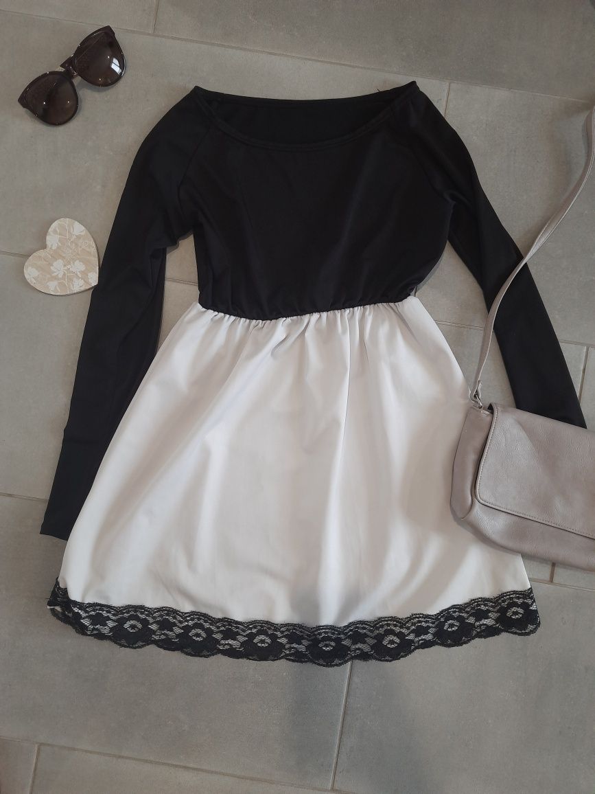 Rochie alb negru, M, purtata o singura data