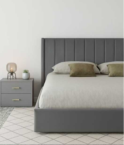 Pat 180x200 cm Tapitat Catifea Nuanta Gri Somiera Inclusa