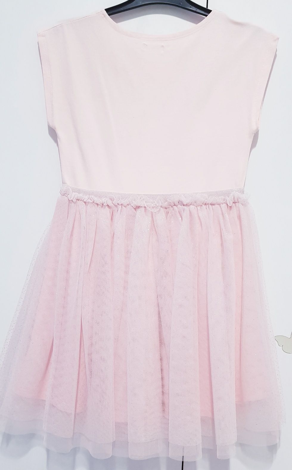 Rochie fete, roz prafuit cu tulle cu sclipici, 8-9 ani, 134 cm