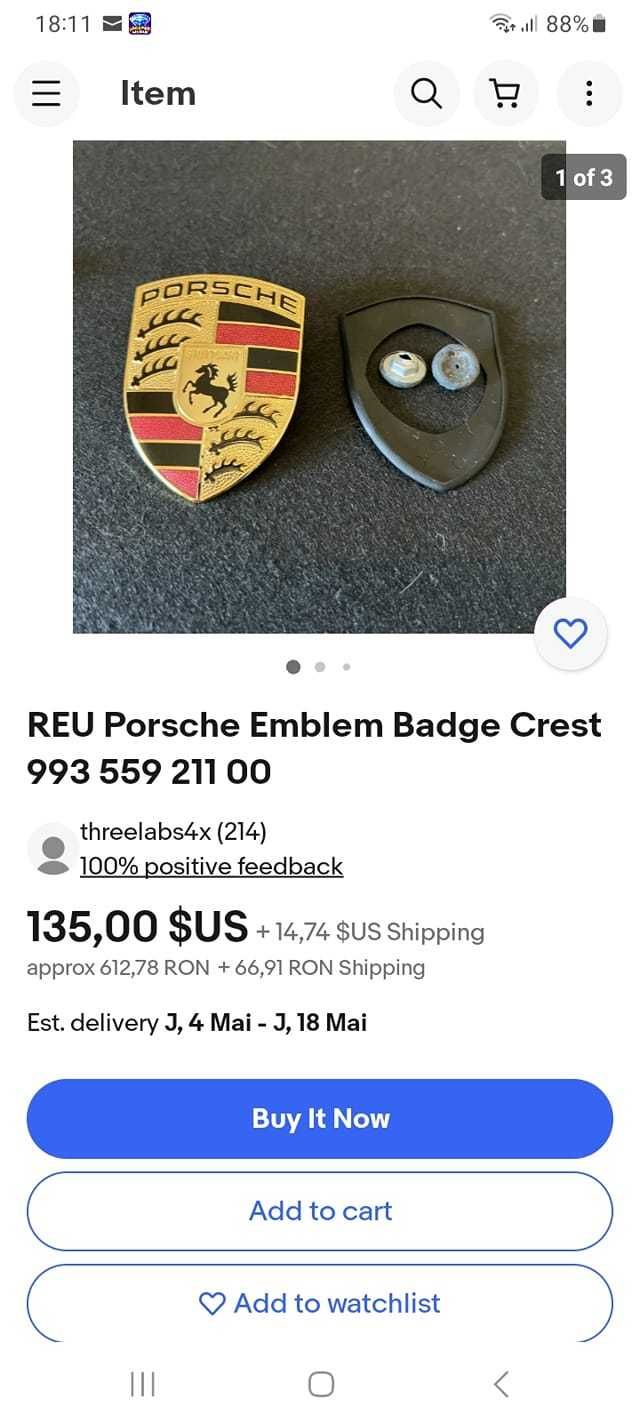 Emblema si piese vintage Porsche 993 Carrera Turbo